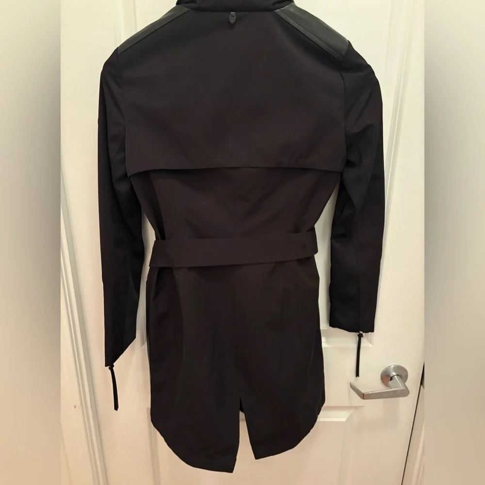 RUDSAK Moira Black Belted Jacket Hidden Hood Leather Trim Size XS - Picture 8 of 16